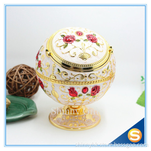Ball Shape Flower Design Metal Cigar Ashtray with Trash Can Function